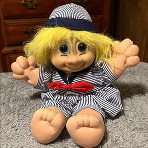 Russ Berrie & Co Yellow-Haired Sailor Plush Doll Troll Kids Toy with Blue Eyes